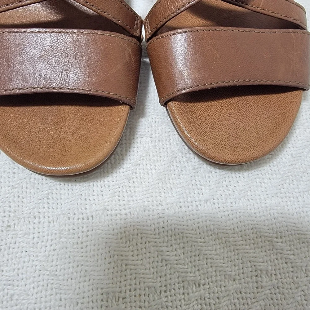 Dansko Ana Wedge Slide Buckle Sandals Tan Glazed Kid Leather Size EU 37 US 6.5-7